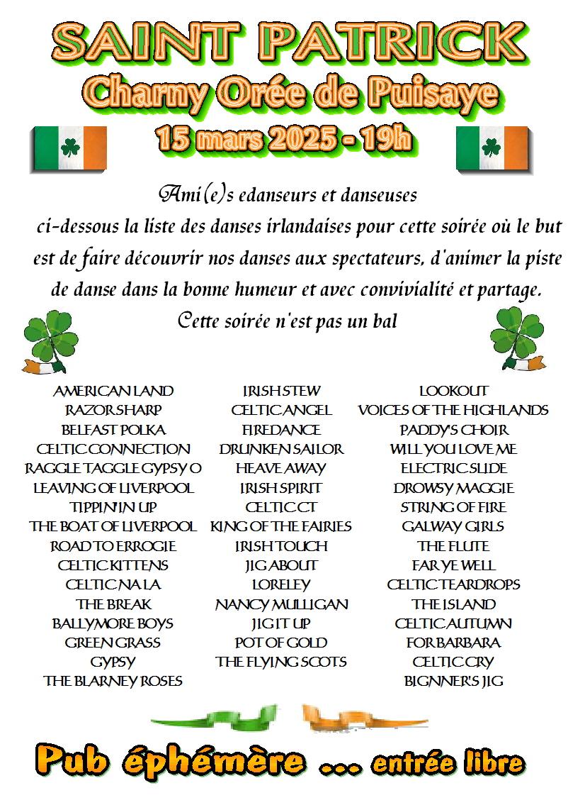 Saint patrick affiche liste danses